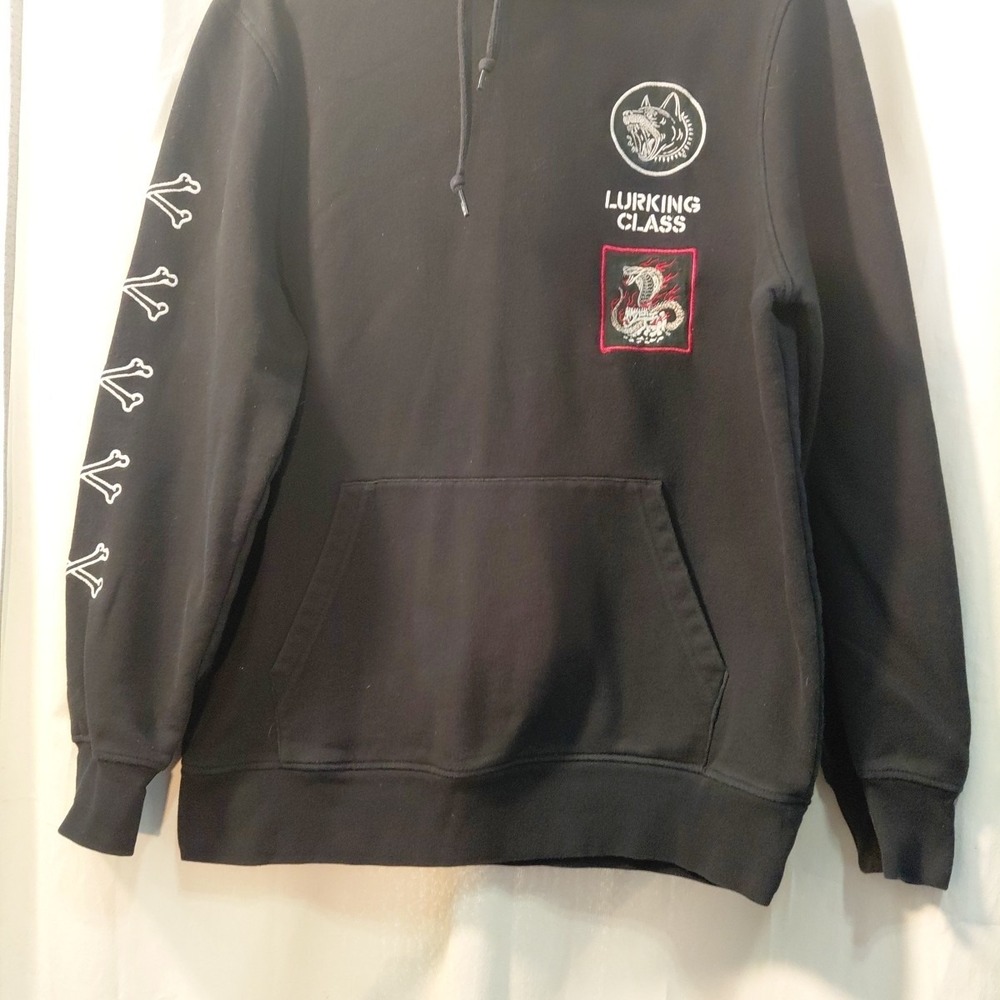 Lurking Class Hoodie Size Medium Black Pullover Graphic‎ Embroidered Streetwear